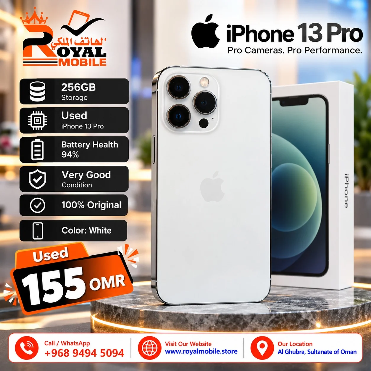 Apple iPhone 13 Pro 256GB Battery Health 94% White
