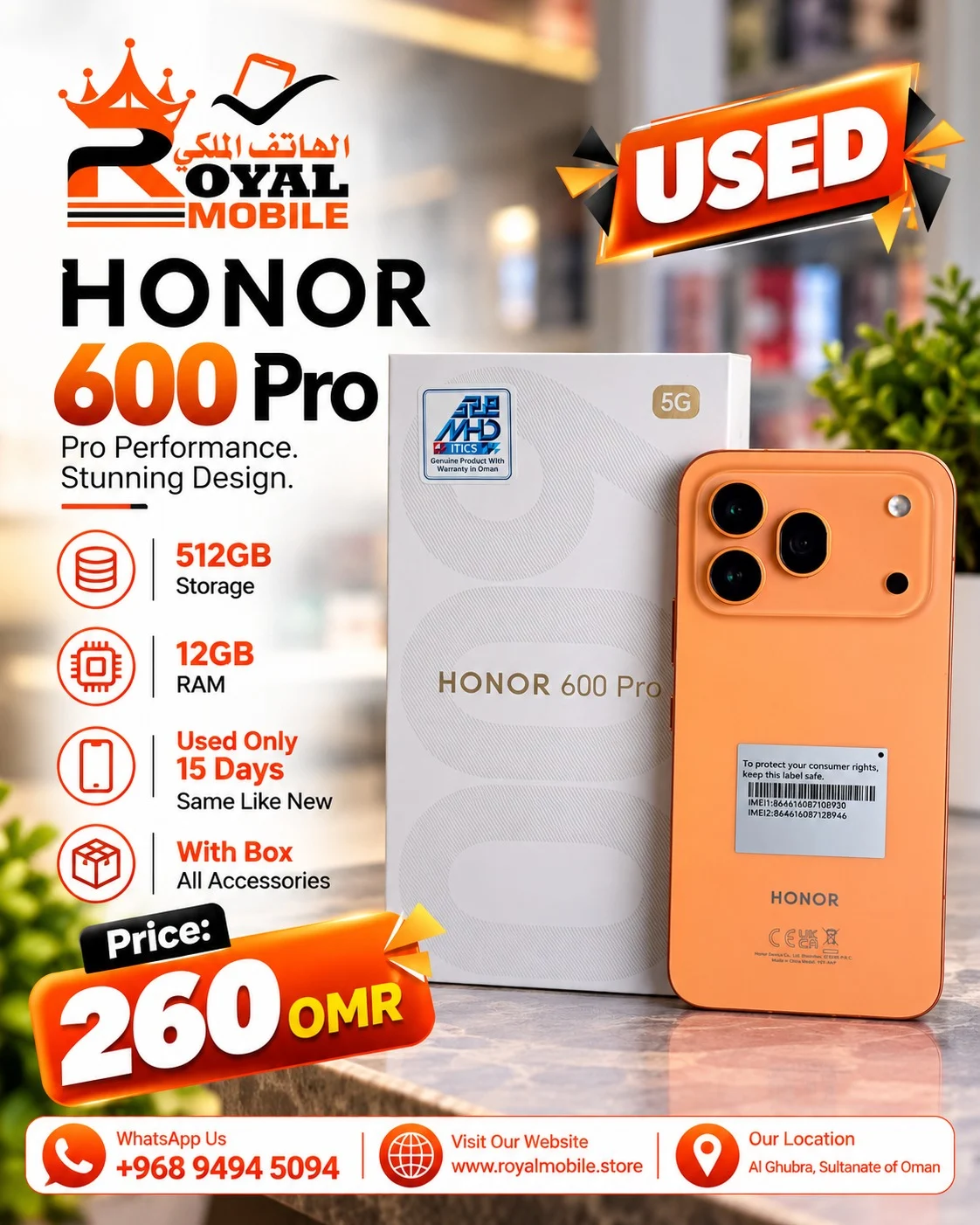 HONOR 600 Pro 512GB 12GB RAM Used