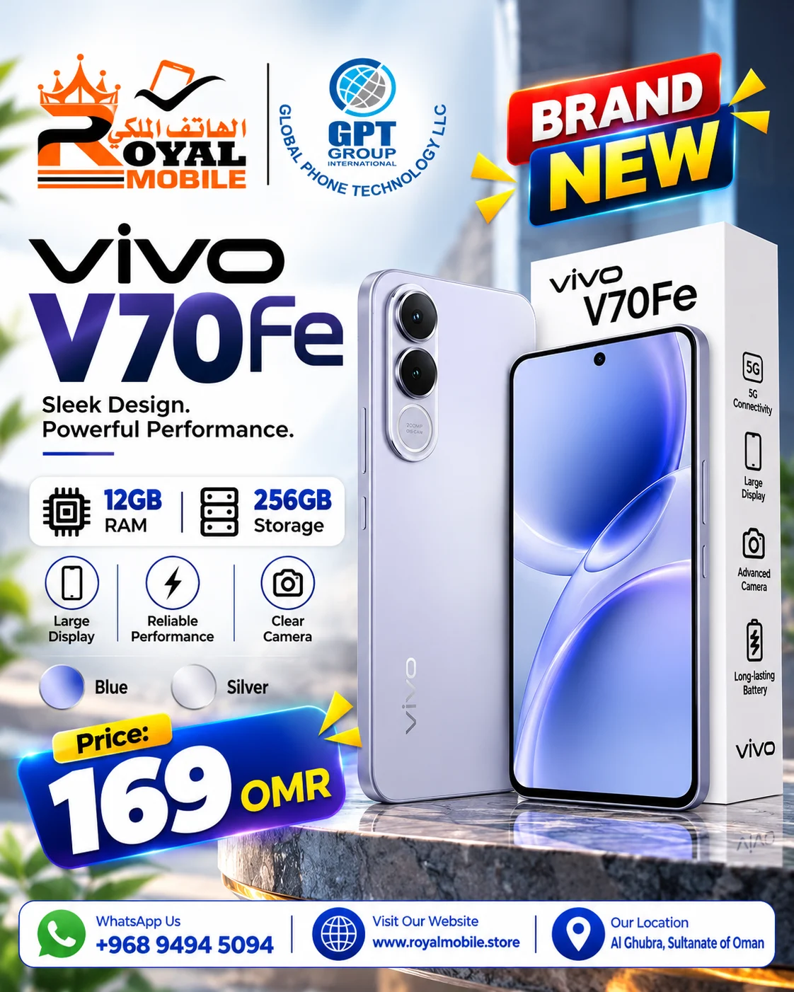Vivo V70 FE 12GB RAM 256GB Storage Blue/Silver
