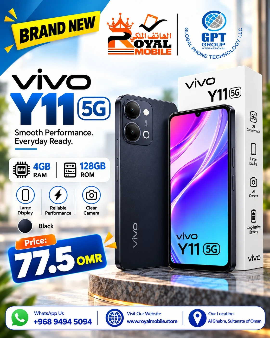 Vivo Y11 5G 4GB RAM 128GB Storage Black